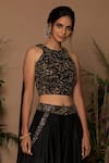 Buy_Samatvam by Anjali Bhaskar_Black Habutai Silk Round Embroidered Lehenga Set _Online_at_Aza_Fashions