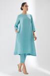 Buy_Brih_Blue Linen Kurta And Pant Set_at_Aza_Fashions
