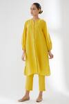 Buy_Brih_Yellow Linen Kurta And Pant Set_Online_at_Aza_Fashions