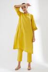 Shop_Brih_Yellow Linen Kurta And Pant Set_Online_at_Aza_Fashions