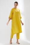 Brih_Yellow Linen Kurta And Pant Set_Online_at_Aza_Fashions