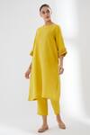 Buy_Brih_Yellow Linen Kurta And Pant Set_Online_at_Aza_Fashions