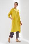 Buy_Brih_Yellow Linen Kurta And Pant Set_at_Aza_Fashions