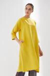Shop_Brih_Yellow Linen Kurta And Pant Set_Online_at_Aza_Fashions