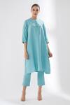 Brih_Blue Linen Kurta And Pant Set_Online_at_Aza_Fashions