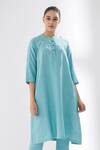 Shop_Brih_Blue Linen Kurta And Pant Set_Online_at_Aza_Fashions
