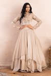 Buy_Shikha and Srishti Design_Beige Lehenga Organza Embroidery Thread Mandarin Collar Jacket And Set _at_Aza_Fashions