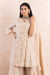 Shikha and Srishti Design_Beige Crepe Embroidery Sequins Cut-out Kurta Sharara Set  _Online_at_Aza_Fashions