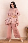 Buy_Shikha and Srishti Design_Pink Silk Embroidery Thread Mandarin Collar Tunic And Pant Set _at_Aza_Fashions