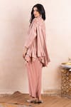 Buy_Shikha and Srishti Design_Pink Silk Embroidery Thread Mandarin Collar Tunic And Pant Set _Online_at_Aza_Fashions