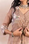 Buy_Shikha and Srishti Design_Beige Jacket Organza Embroidery Pearl Top V Neck Peplum And Pant Set  _Online_at_Aza_Fashions