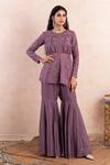 Buy_Shikha and Srishti Design_Purple Organza Embroidered Peplum Kurta And Sharara Set_at_Aza_Fashions