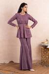 Shop_Shikha and Srishti Design_Purple Organza Embroidered Peplum Kurta And Sharara Set_at_Aza_Fashions