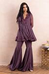 Shikha and Srishti Design_Purple Silk Embroidery 3d Cutwork Peplum Kurta And Sharara Set _Online_at_Aza_Fashions