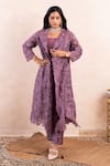 Buy_Shikha and Srishti Design_Purple Jacket Organza Embroidery 3d Jacket Open And Pant Set  _at_Aza_Fashions