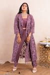 Shikha and Srishti Design_Purple Jacket Organza Embroidery 3d Jacket Open And Pant Set  _Online_at_Aza_Fashions