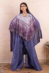 Buy_Shikha and Srishti Design_Purple Organza Embroidered Cape And Pant Set_at_Aza_Fashions