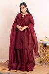 Buy_Shikha and Srishti Design_Maroon Crepe Embroidery Sequins Cutwork Kurta Sharara Set  _at_Aza_Fashions