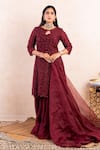 Shop_Shikha and Srishti Design_Maroon Crepe Embroidery Sequins Cutwork Kurta Sharara Set  _at_Aza_Fashions