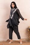 Shikha and Srishti Design_Grey Crepe Embroidery Thread Mandarin Collar Tunic And Pant Set  _Online_at_Aza_Fashions