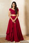 Buy Shikha And Srishti Design Red Silk, Crepe Sequin, Floral Motif V Neck Layered Lehenga Set at Aza Fashions Buy_Shikha And Srishti Design_Red Silk, Crepe Sequin, Floral Motif V Neck Layered Lehenga Set _at_Aza_Fashions