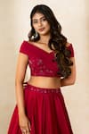 Shikha And Srishti Design Red Silk, Crepe Sequin, Floral Motif V Neck Layered Lehenga Set Online at Aza Fashions Shikha And Srishti Design_Red Silk, Crepe Sequin, Floral Motif V Neck Layered Lehenga Set _Online_at_Aza_Fashions