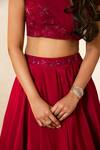 Shop Shikha And Srishti Design Red Silk, Crepe Sequin, Floral Motif V Neck Layered Lehenga Set Online at Aza Fashions Shop_Shikha And Srishti Design_Red Silk, Crepe Sequin, Floral Motif V Neck Layered Lehenga Set _Online_at_Aza_Fashions