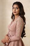 Buy_Shikha And Srishti Design_Pink Crepe Embroidered Floral Motif Asymmetric Peplum Top And Pant Set  _Online_at_Aza_Fashions
