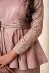 Buy_Shikha and Srishti Design_Pink Crepe Tie Up Peplum Top And Pant Set_Online_at_Aza_Fashions