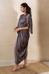 Buy_Shikha And Srishti Design_Grey Crepe Sequin Keyhole Neck Pleated Dress _Online_at_Aza_Fashions