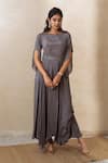 Buy_Shikha And Srishti Design_Grey Crepe Floral Motif Round Embroidered Drape Dress _at_Aza_Fashions