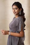 Buy_Shikha And Srishti Design_Grey Crepe Floral Motif Round Embroidered Drape Dress _Online_at_Aza_Fashions