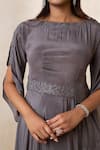 Shop_Shikha And Srishti Design_Grey Crepe Floral Motif Round Embroidered Drape Dress _Online_at_Aza_Fashions