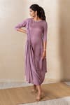 Buy_Shikha and Srishti Design_Purple Crepe Embroidered Sequin Round Neck Draped Dress _at_Aza_Fashions