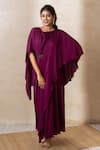 Buy_Shikha and Srishti Design_Purple Crepe Embroidered Beads Round Flared Sleeve Dress  _at_Aza_Fashions