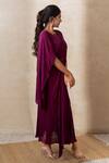 Shop_Shikha and Srishti Design_Purple Crepe Embroidered Beads Round Flared Sleeve Dress  _at_Aza_Fashions