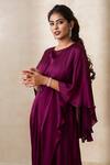 Buy_Shikha and Srishti Design_Purple Crepe Embroidered Beads Round Flared Sleeve Dress  _Online_at_Aza_Fashions