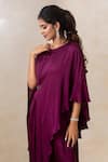 Shop_Shikha and Srishti Design_Purple Crepe Embroidered Beads Round Flared Sleeve Dress  _Online_at_Aza_Fashions