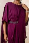 Shikha and Srishti Design_Purple Crepe Embroidered Beads Round Flared Sleeve Dress  _at_Aza_Fashions