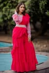 Nikita Vishakha_Pink Saree Georgette Blouse Linen Satin Embroidered Floral Sharara With _Online_at_Aza_Fashions