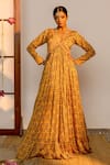 Buy_SutrabySweta_Yellow Silk Printed And Embroidered Floral Deep V Anarkali With Dupatta  _at_Aza_Fashions