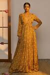 Shop_SutrabySweta_Yellow Silk Printed And Embroidered Floral Deep V Anarkali With Dupatta  _at_Aza_Fashions