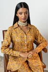 SutrabySweta_Yellow Silk Printed And Embroidered Floral V Collar Shirt & Pant Set  _Online_at_Aza_Fashions