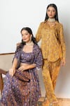 Buy_SutrabySweta_Yellow Silk Printed And Embroidered Floral V Collar Shirt & Pant Set  _Online_at_Aza_Fashions