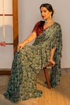 Buy_SutrabySweta_Green Chiffon Printed And Embroidered Pre-draped Saree With Blouse  _Online_at_Aza_Fashions