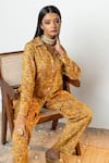 Shop_SutrabySweta_Yellow Silk Printed And Embroidered Floral V Collar Shirt & Pant Set  _at_Aza_Fashions