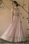 Astha Narang_Pink Main Material Netlining Semi Crepe Leaf Neck Embellished Lehenga Set _Online_at_Aza_Fashions