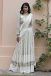 Buy_Astha Narang_White Main Material Georgettelining Semi Crepe V Neck Embroidered Lehenga Set _at_Aza_Fashions