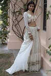 Shop_Astha Narang_White Main Material Georgettelining Semi Crepe V Neck Embroidered Lehenga Set _at_Aza_Fashions