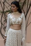 Buy_Astha Narang_White Main Material Georgettelining Semi Crepe V Neck Embroidered Lehenga Set _Online_at_Aza_Fashions
